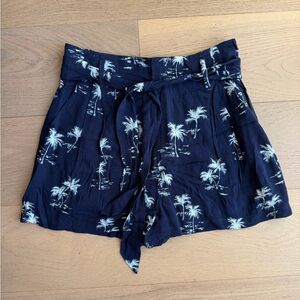Parker Navy Palm Print High Waist Shorts